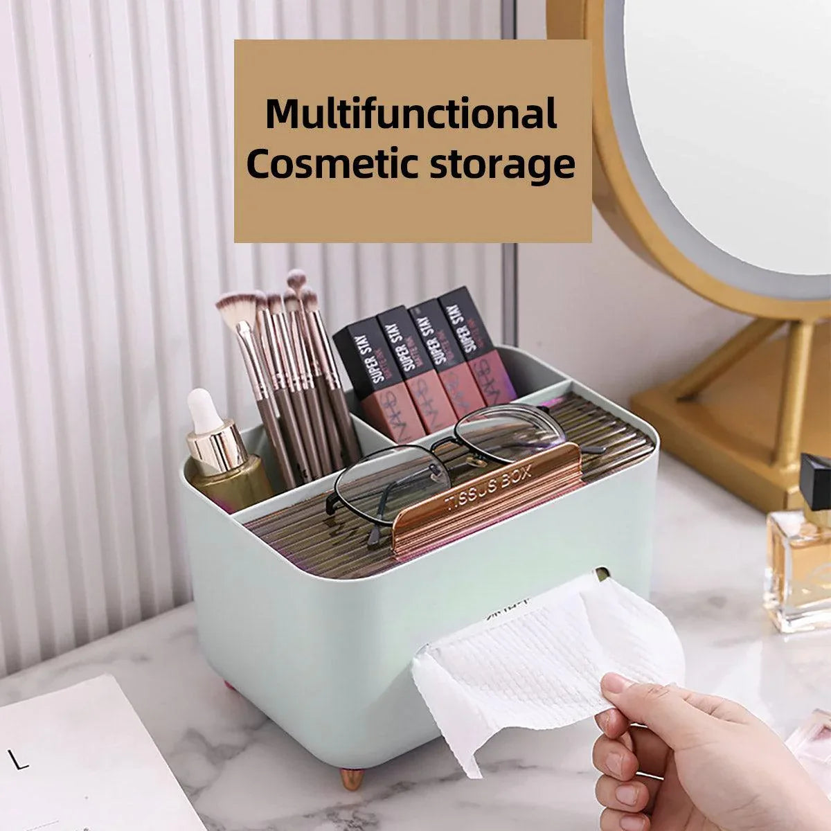 Tissue Box Dispenser Storage Box Napkin Case Remote Control Box Multi-Function - White - Mekamart Australia