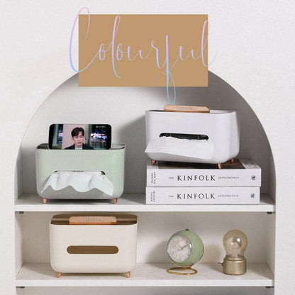 Tissue Box Dispenser Storage Box Napkin Case Remote Control Box Multi-Function - White - Mekamart Australia