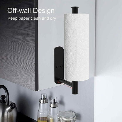 Kitchen Hanger Paper Roll Cabinet Towel Holder Organizer Rack Shelf Wall Adhesive - Black - Mekamart Australia