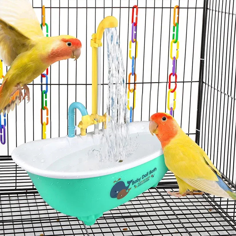 Bird Bath Tub Basin Plastic Hanging Birdcage Shower Bowl Indoor Outdoor Accessory