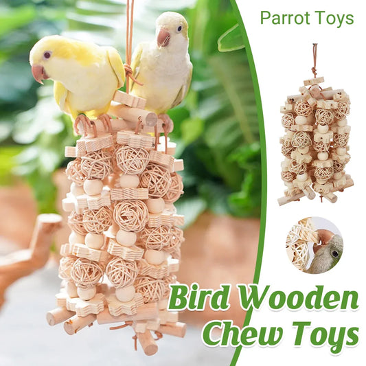 Wooden Parrot Chew Toy Bird Interactive Biting Toy Natural Rattan for Cage