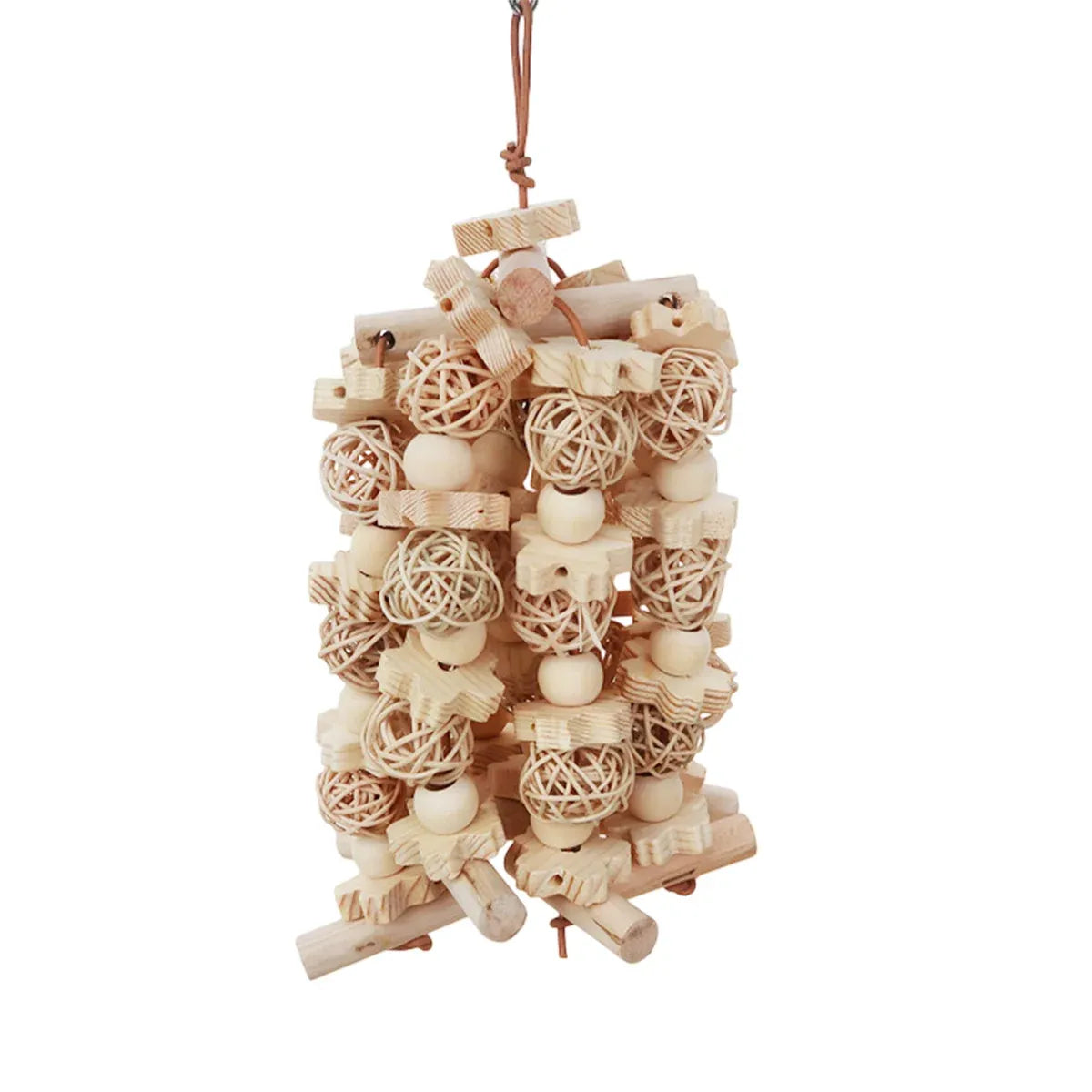 Wooden Parrot Chew Toy Bird Interactive Biting Toy Natural Rattan for Cage