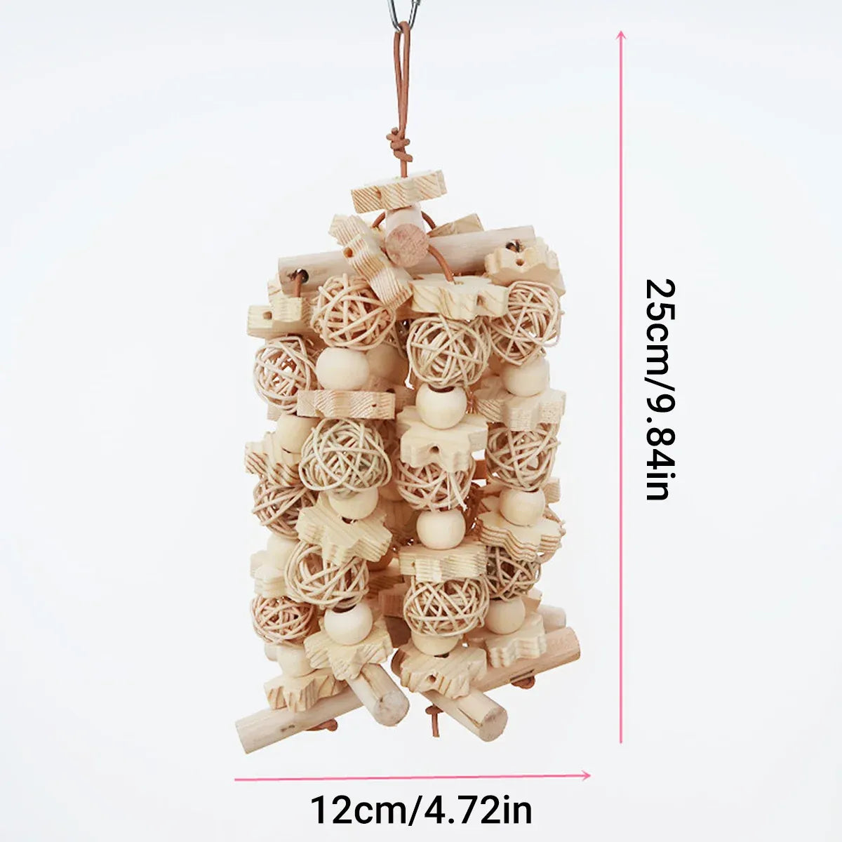 Wooden Parrot Chew Toy Bird Interactive Biting Toy Natural Rattan for Cage