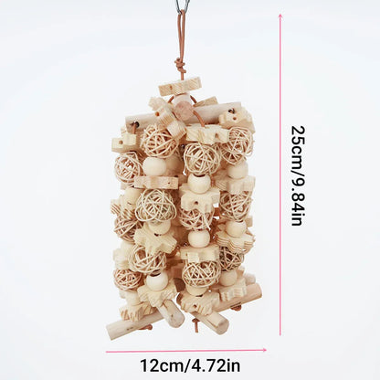 Wooden Parrot Chew Toy Bird Interactive Biting Toy Natural Rattan for Cage