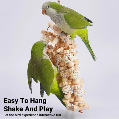 Wooden Parrot Chew Toy Bird Interactive Biting Toy Natural Rattan for Cage