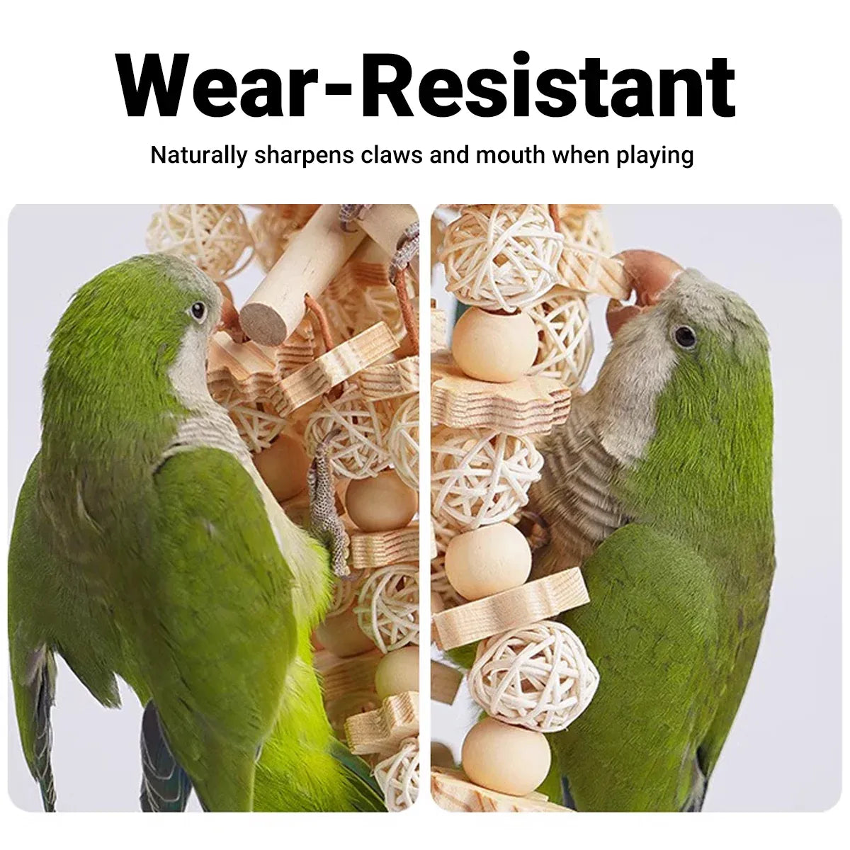 Wooden Parrot Chew Toy Bird Interactive Biting Toy Natural Rattan for Cage