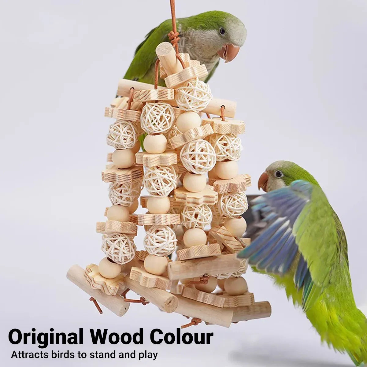 Wooden Parrot Chew Toy Bird Interactive Biting Toy Natural Rattan for Cage