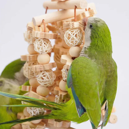 Wooden Parrot Chew Toy Bird Interactive Biting Toy Natural Rattan for Cage