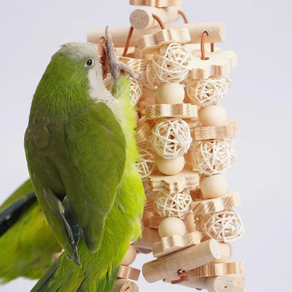 Wooden Parrot Chew Toy Bird Interactive Biting Toy Natural Rattan for Cage