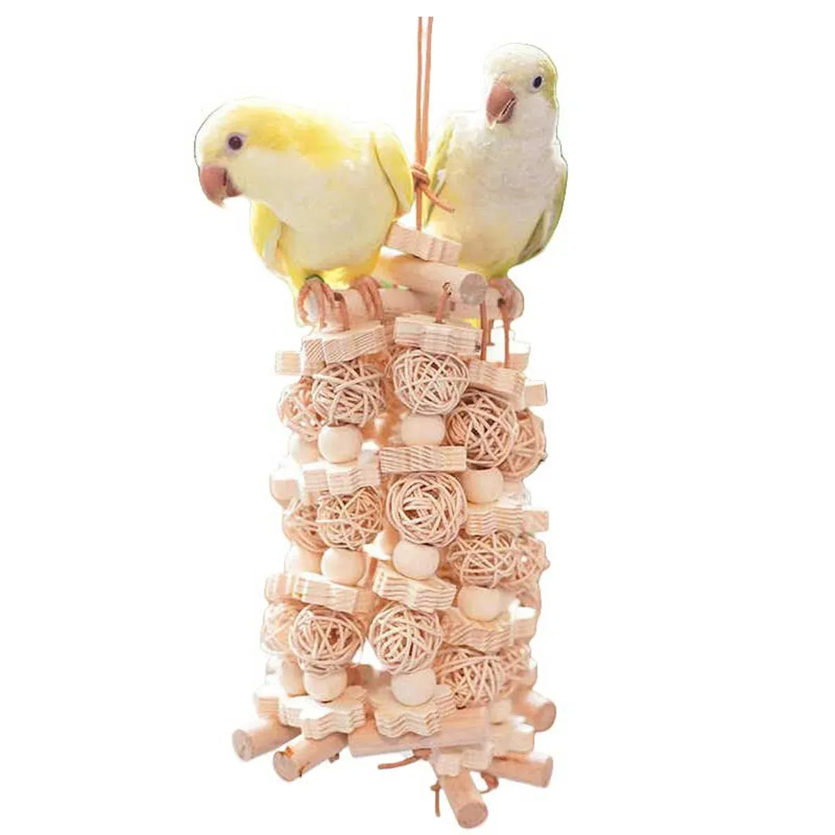 Wooden Parrot Chew Toy Bird Interactive Biting Toy Natural Rattan for Cage