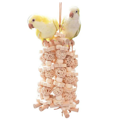 Wooden Parrot Chew Toy Bird Interactive Biting Toy Natural Rattan for Cage