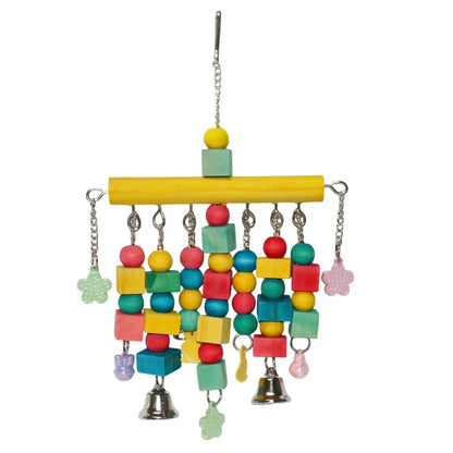 Nordic Woven Parrot Toy with Wooden Blocks Hanging Bird Cage Pendant