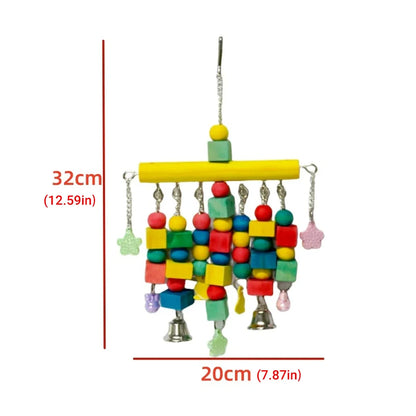 Nordic Woven Parrot Toy with Wooden Blocks Hanging Bird Cage Pendant