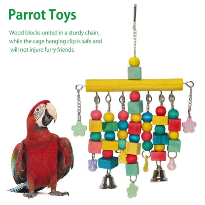 Nordic Woven Parrot Toy with Wooden Blocks Hanging Bird Cage Pendant