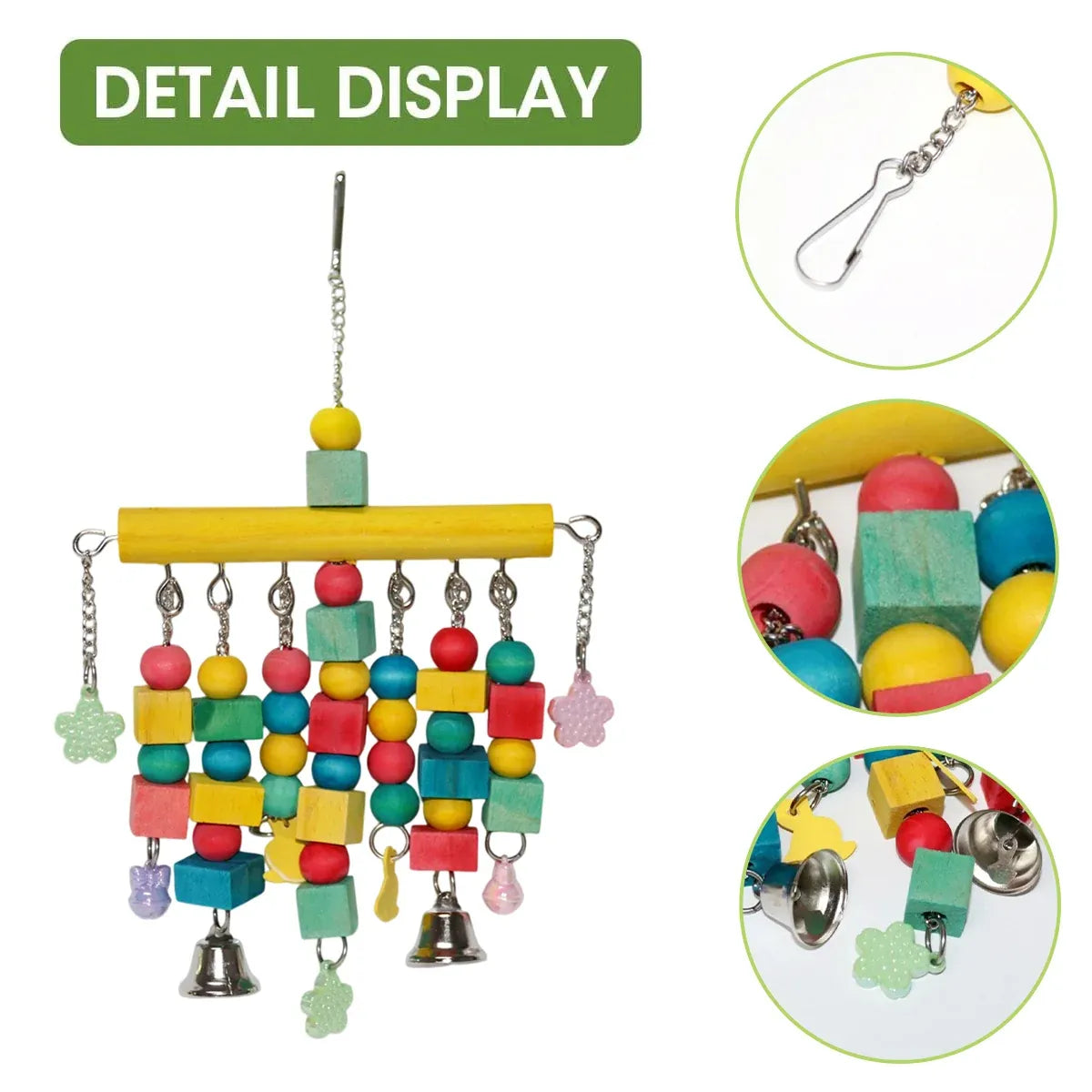 Nordic Woven Parrot Toy with Wooden Blocks Hanging Bird Cage Pendant