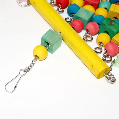Nordic Woven Parrot Toy with Wooden Blocks Hanging Bird Cage Pendant
