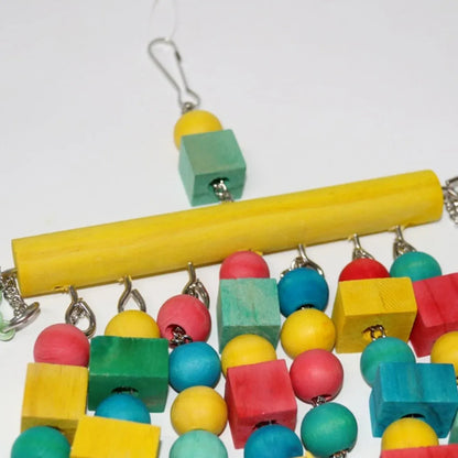 Nordic Woven Parrot Toy with Wooden Blocks Hanging Bird Cage Pendant