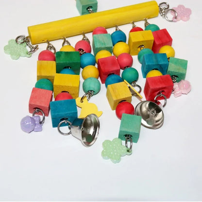 Nordic Woven Parrot Toy with Wooden Blocks Hanging Bird Cage Pendant