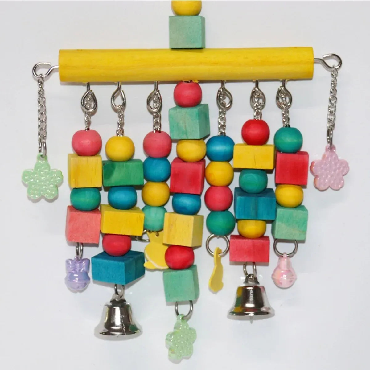 Nordic Woven Parrot Toy with Wooden Blocks Hanging Bird Cage Pendant
