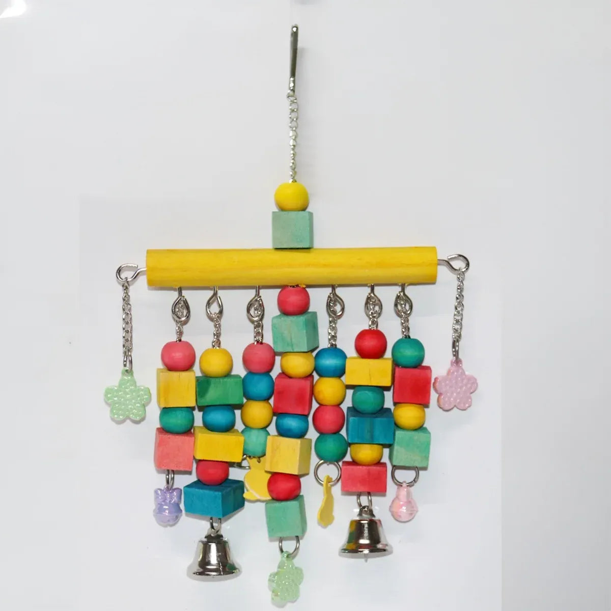 Nordic Woven Parrot Toy with Wooden Blocks Hanging Bird Cage Pendant