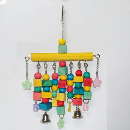 Nordic Woven Parrot Toy with Wooden Blocks Hanging Bird Cage Pendant