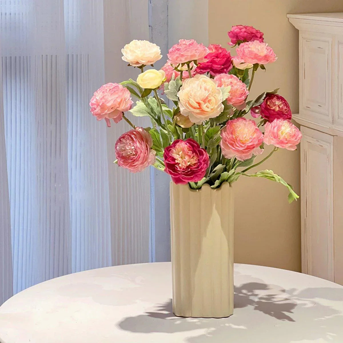 5pcs Artificial Peony Silk Flowers Bouquet Decor Faux Floral Arrangements - Purple Red - Mekamart Australia