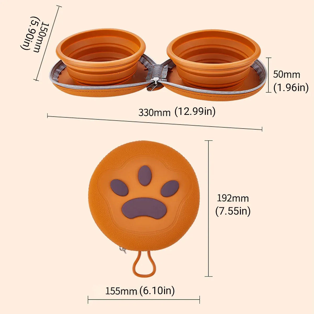 Pet Travel Feeding Bowl Set Portable Foldable Dog Cat Food Water Dish Outdoor - Beige