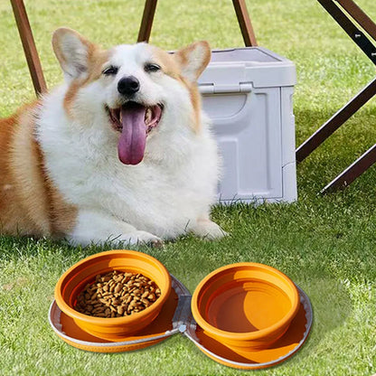 Pet Travel Feeding Bowl Set Portable Foldable Dog Cat Food Water Dish Outdoor - Beige