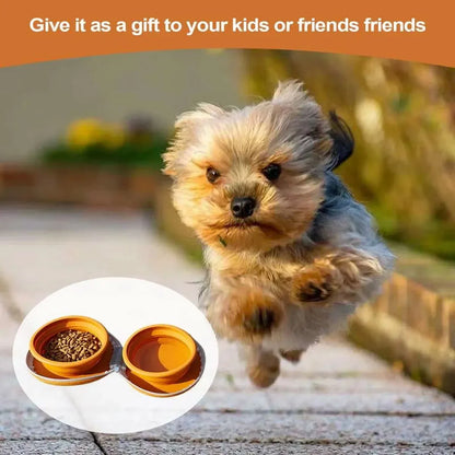 Pet Travel Feeding Bowl Set Portable Foldable Dog Cat Food Water Dish Outdoor - Beige