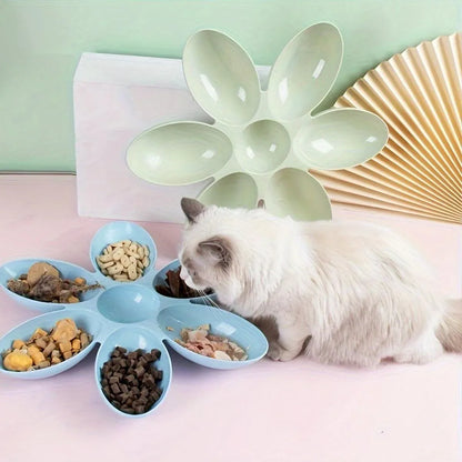 Multi Cat Feeding Bowl Petal Design Kitten Milk Bowl Puppy Dog Food Water Dish - Blue