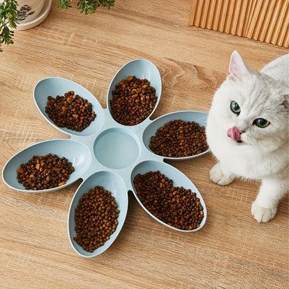 Multi Cat Feeding Bowl Petal Design Kitten Milk Bowl Puppy Dog Food Water Dish - Blue
