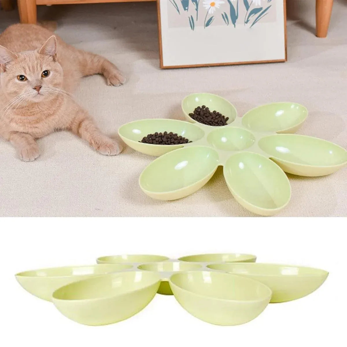 Multi Cat Feeding Bowl Petal Design Kitten Milk Bowl Puppy Dog Food Water Dish - Green