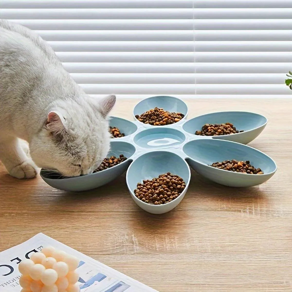 Multi Cat Feeding Bowl Petal Design Kitten Milk Bowl Puppy Dog Food Water Dish - Green