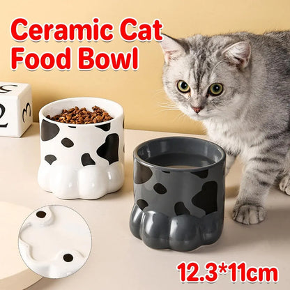 Ceramic Cat Food Bowl Cute Drinking Bowl for Pets Non Slip Food Water Dish Bowl - Grey