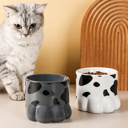 Ceramic Cat Food Bowl Cute Drinking Bowl for Pets Non Slip Food Water Dish Bowl - Grey