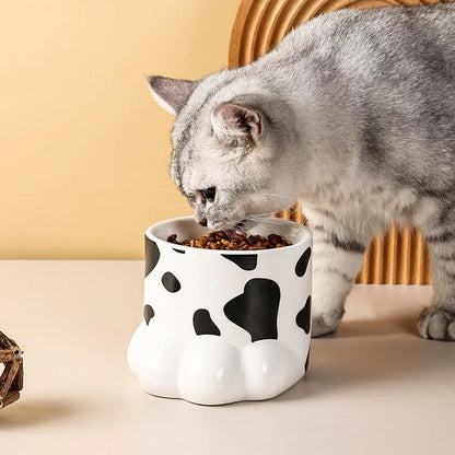 Ceramic Cat Food Bowl Cute Drinking Bowl for Pets Non Slip Food Water Dish Bowl - Grey