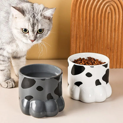 Ceramic Cat Food Bowl Cute Drinking Bowl for Pets Non Slip Food Water Dish Bowl - Grey