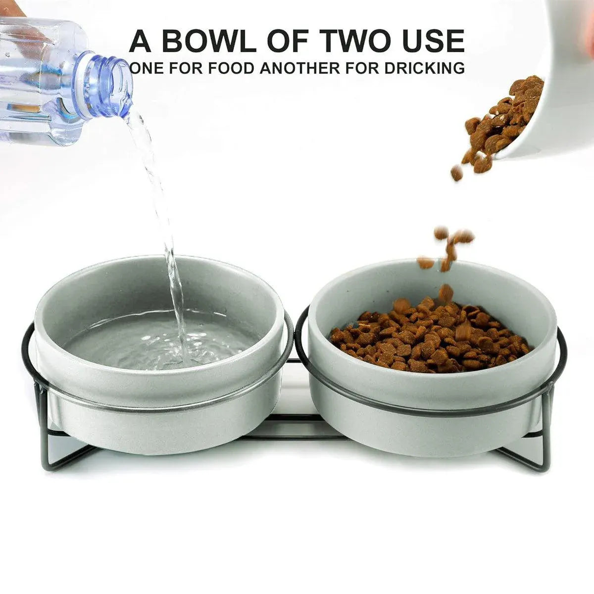 Ceramic Pet Bowl Cat Food Bowl Dog Bowl Drinking Bowl Pet Water Food Dish - Grey