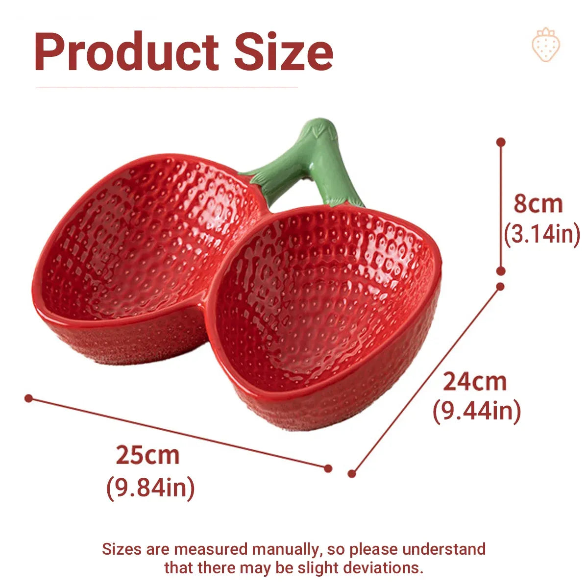 Strawberry Ceramic Tilted Pet Bowl Set Cat Dog Double Elevated Non Slip Feeding