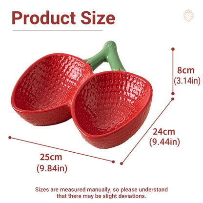 Strawberry Ceramic Tilted Pet Bowl Set Cat Dog Double Elevated Non Slip Feeding