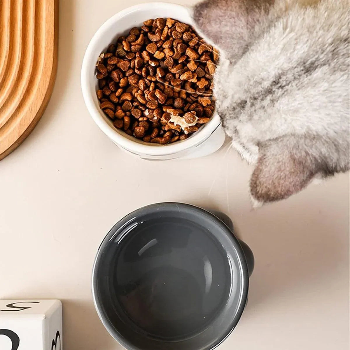 Ceramic Cat Food Bowl Cute Drinking Bowl for Pets Non Slip Food Water Dish Bowl - White