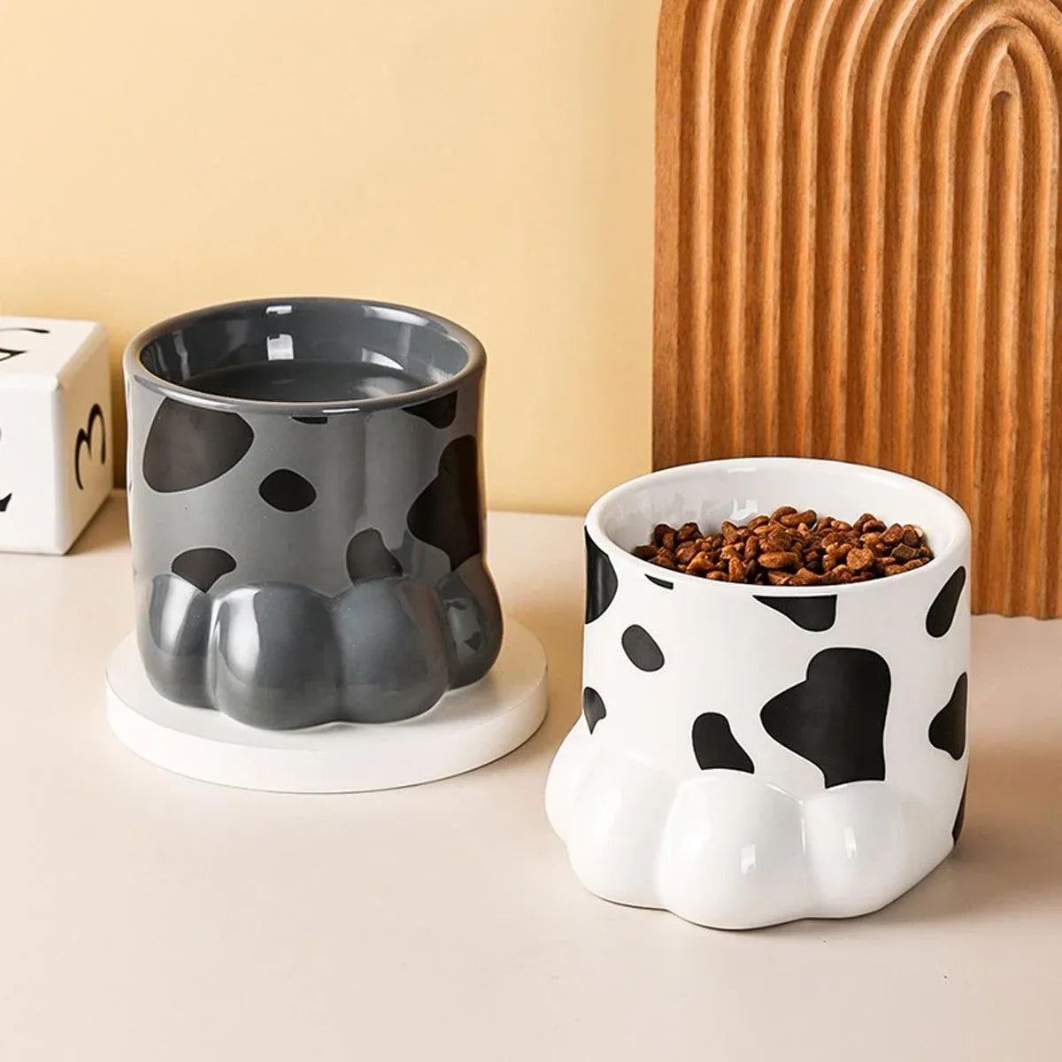 Ceramic Cat Food Bowl Cute Drinking Bowl for Pets Non Slip Food Water Dish Bowl - White