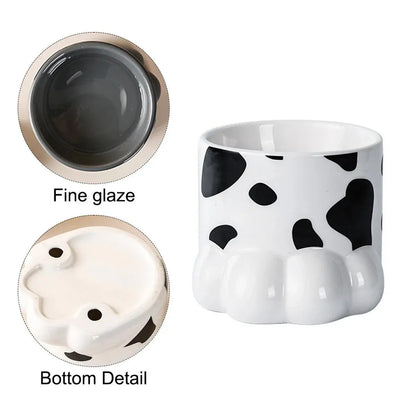 Ceramic Cat Food Bowl Cute Drinking Bowl for Pets Non Slip Food Water Dish Bowl - White