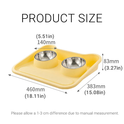 Double Pet Feeding Bowl Set Tilted Raised Anti Spill Dog Cat Food Water