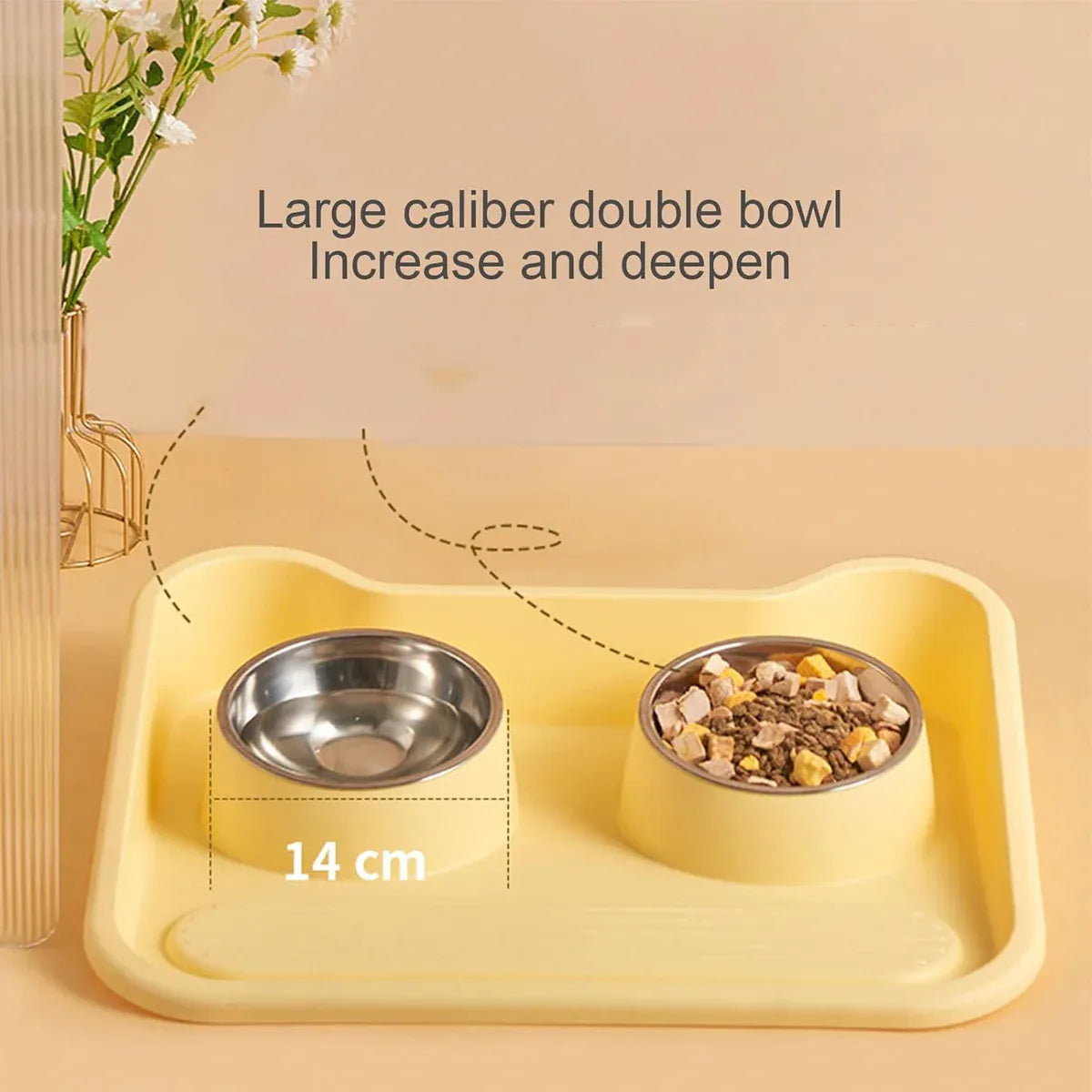 Double Pet Feeding Bowl Set Tilted Raised Anti Spill Dog Cat Food Water