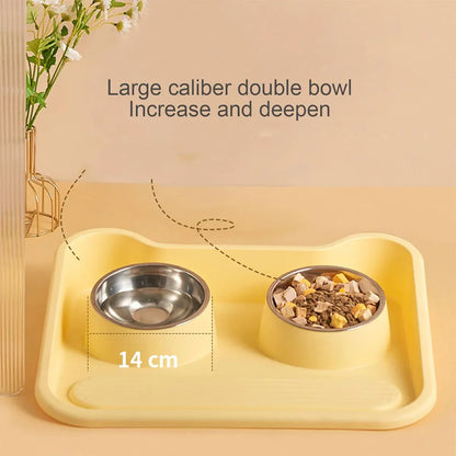 Double Pet Feeding Bowl Set Tilted Raised Anti Spill Dog Cat Food Water