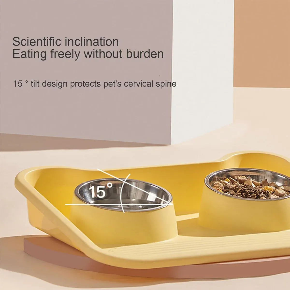 Double Pet Feeding Bowl Set Tilted Raised Anti Spill Dog Cat Food Water