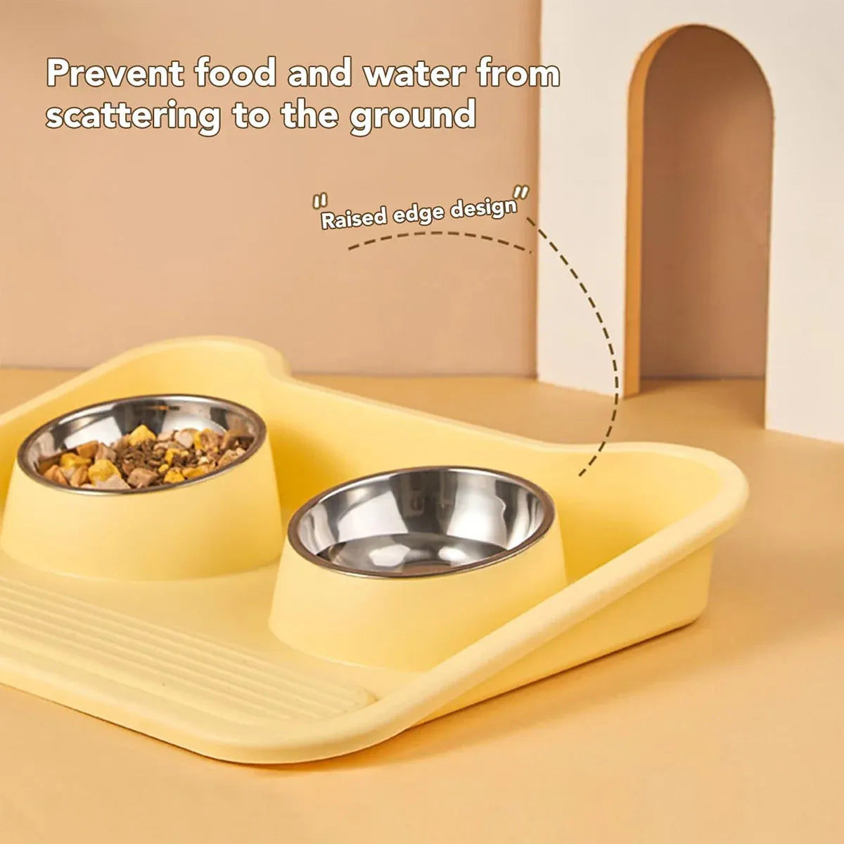 Double Pet Feeding Bowl Set Tilted Raised Anti Spill Dog Cat Food Water