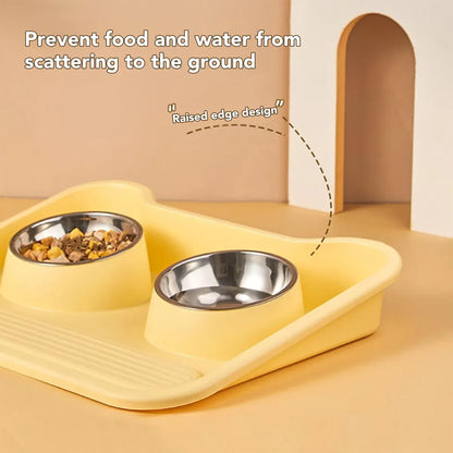 Double Pet Feeding Bowl Set Tilted Raised Anti Spill Dog Cat Food Water