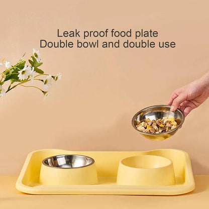 Double Pet Feeding Bowl Set Tilted Raised Anti Spill Dog Cat Food Water